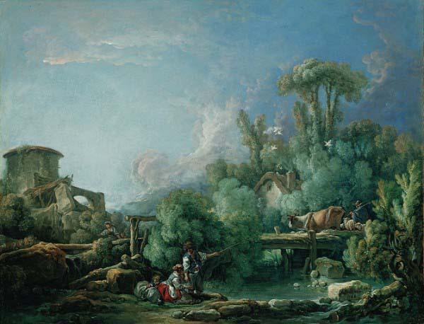 Francois Boucher The Gallant Fisherman, known as Landscape with a Young Fisherman oil painting image